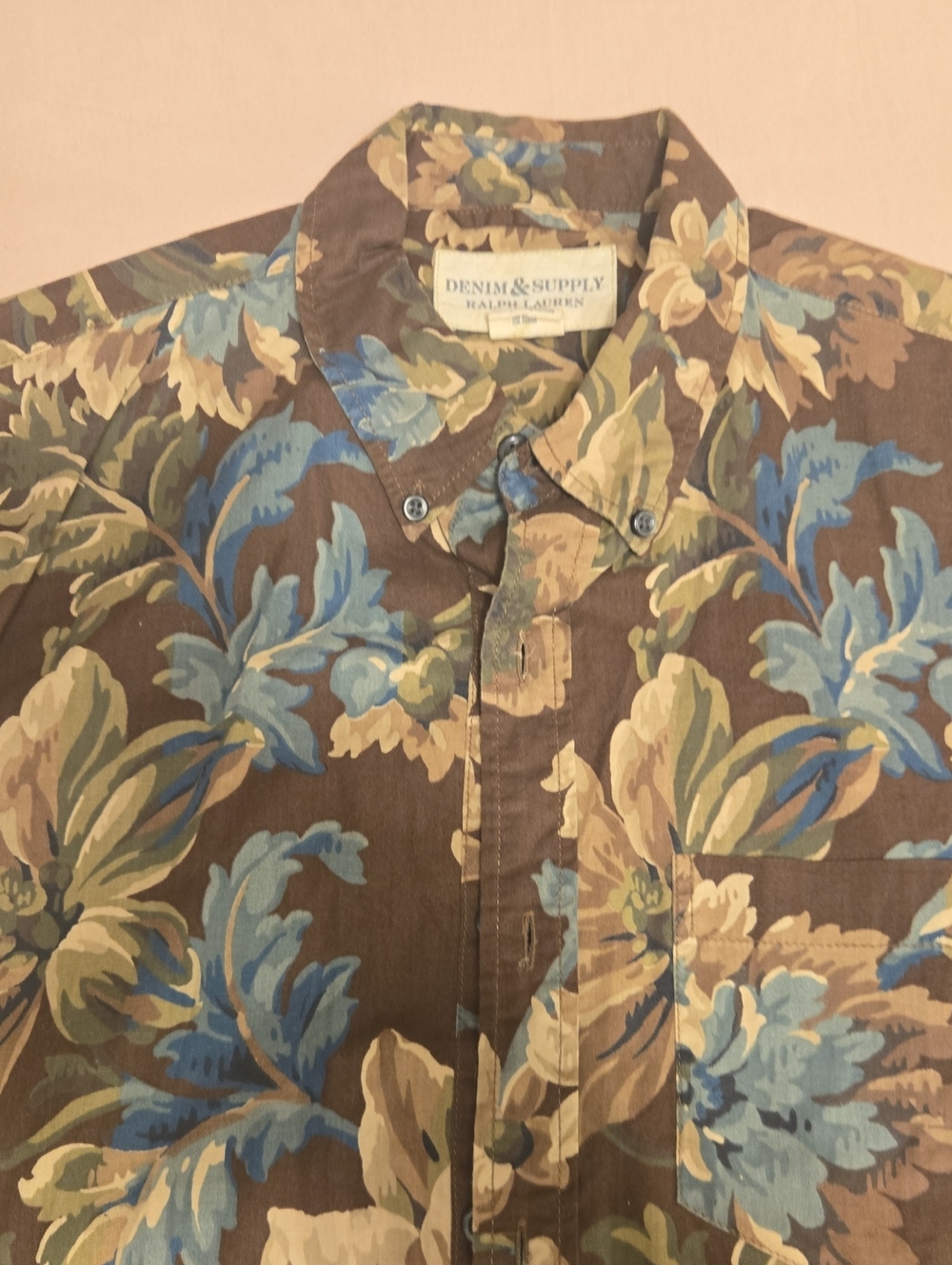 Denim & Supply Ralph Lauren Brown Floral Button-Down with Blue and Tan Leaves